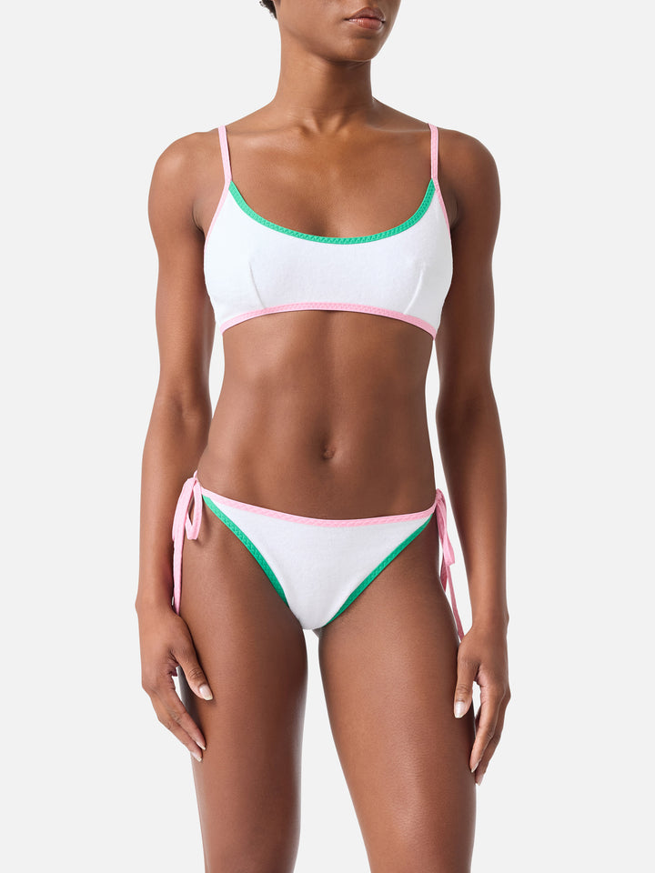 Judy Marielle weißes Bralette-Bikini aus Frottee mit Paspelierung 