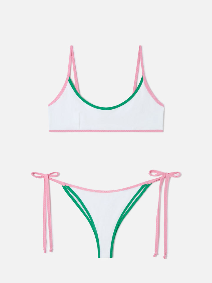 Judy Marielle weißes Bralette-Bikini aus Frottee mit Paspelierung 