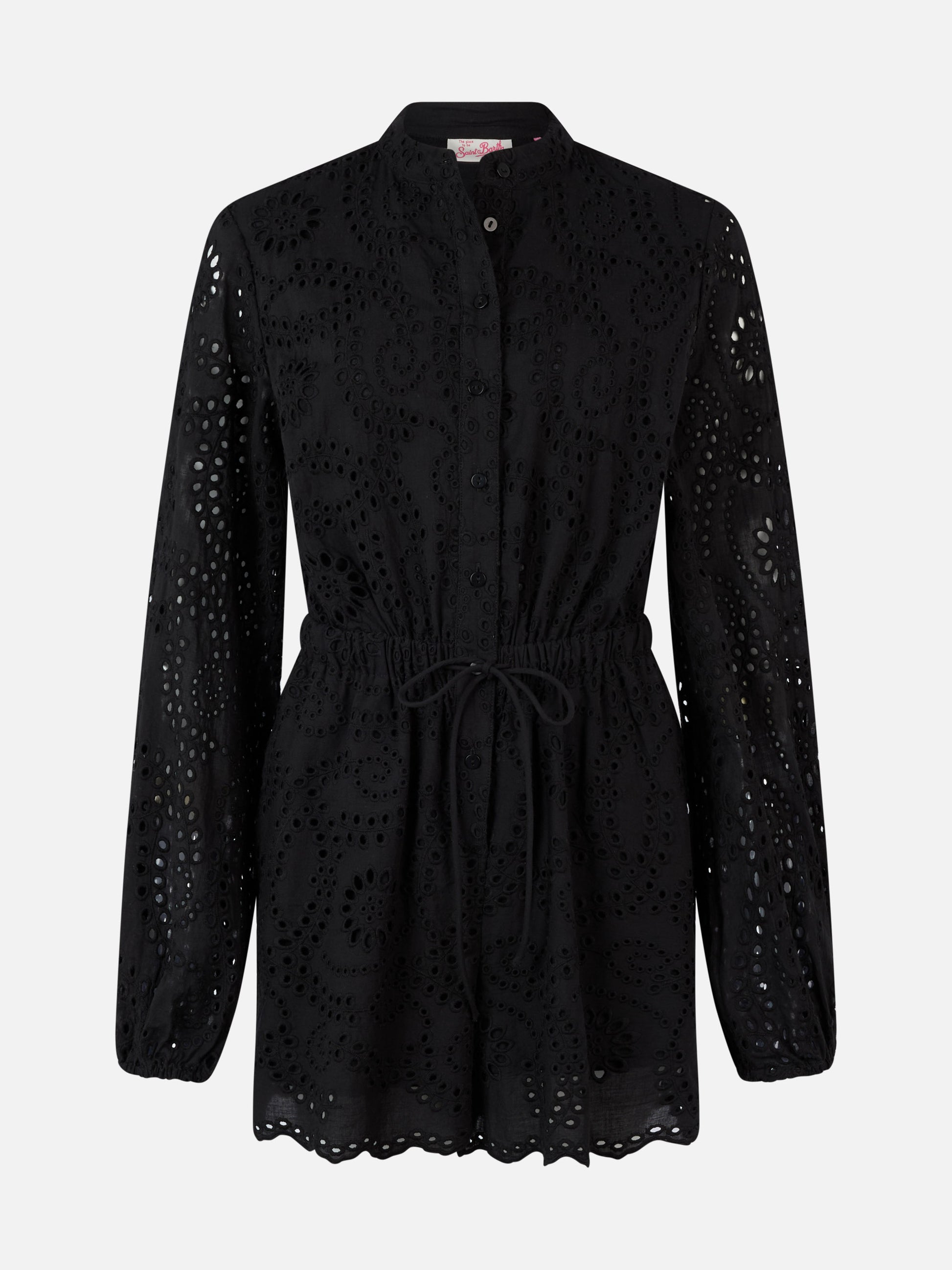 Woman black Sangallo lace cotton playsuit Julian - MC2 Saint Barth