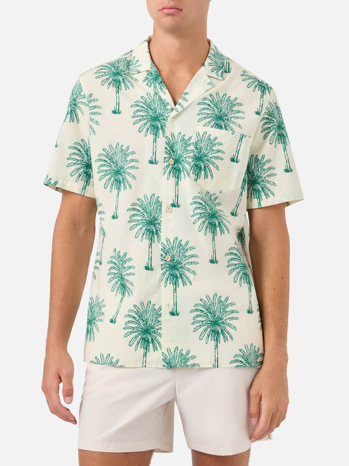 Short sleeves cotton shirt Kalea with palm print