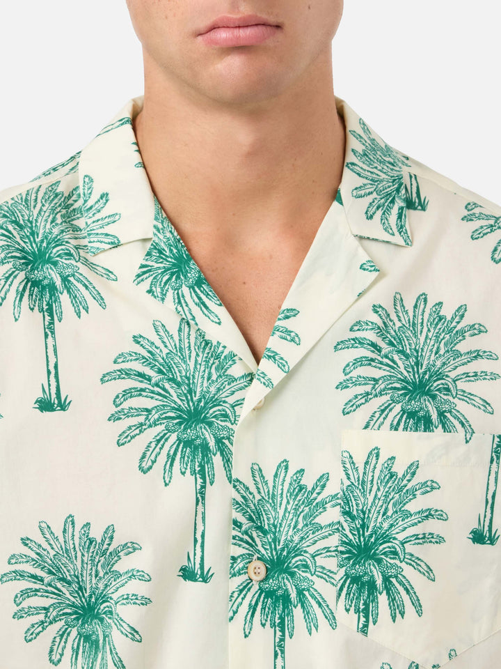 Short sleeves cotton shirt Kalea with palm print