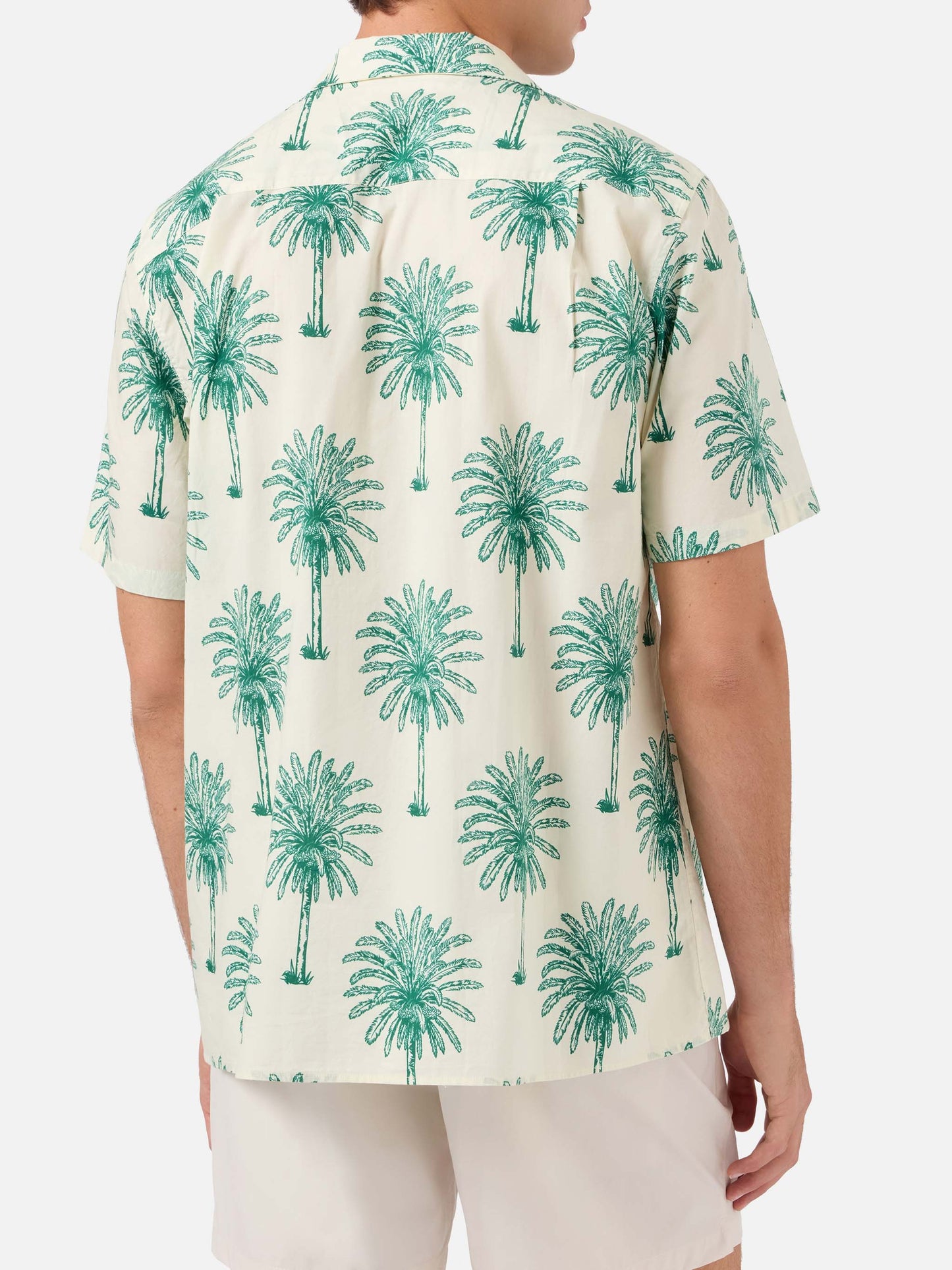 Short sleeves cotton shirt Kalea with palm print