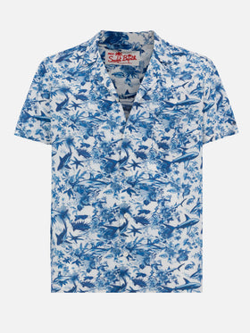 Kalea cotton shirt with shark print | AI CO-CREATED DESIGN BY RICKDICK - POWERED BY RED-EYE - MC2 Saint Barth