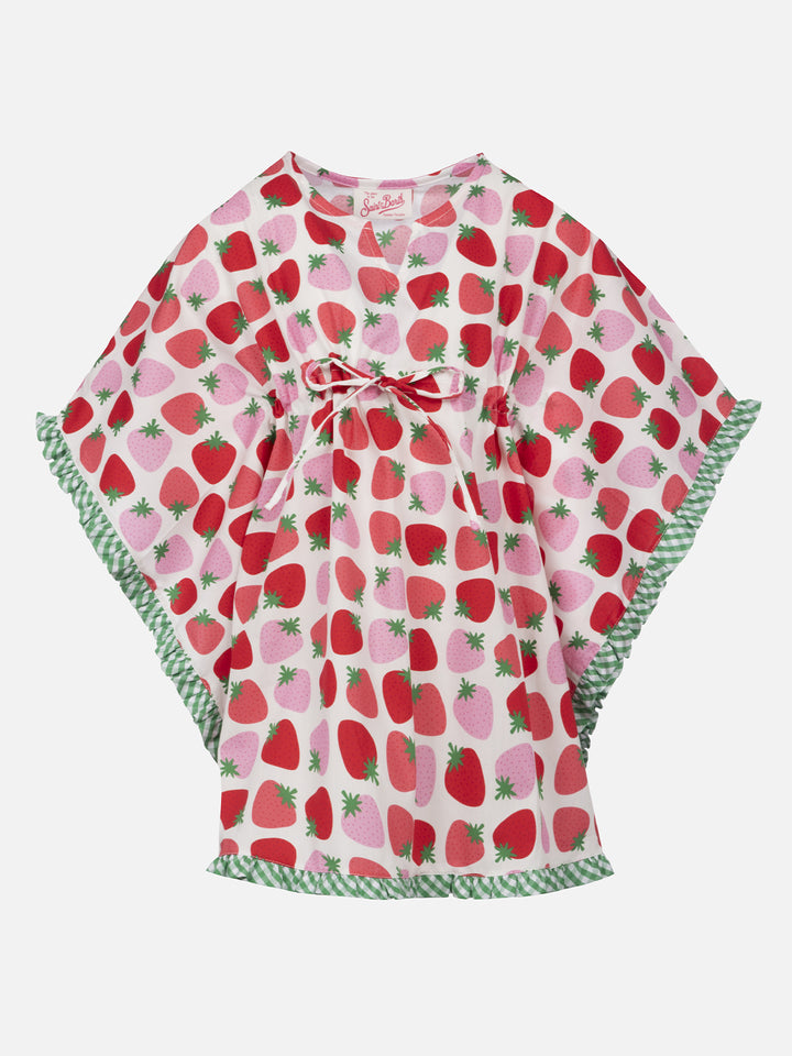 Girl ruffled cotton caftan with strawberry print - MC2 Saint Barth