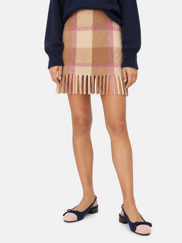 Katrine beige and pink tartan knitted skirt