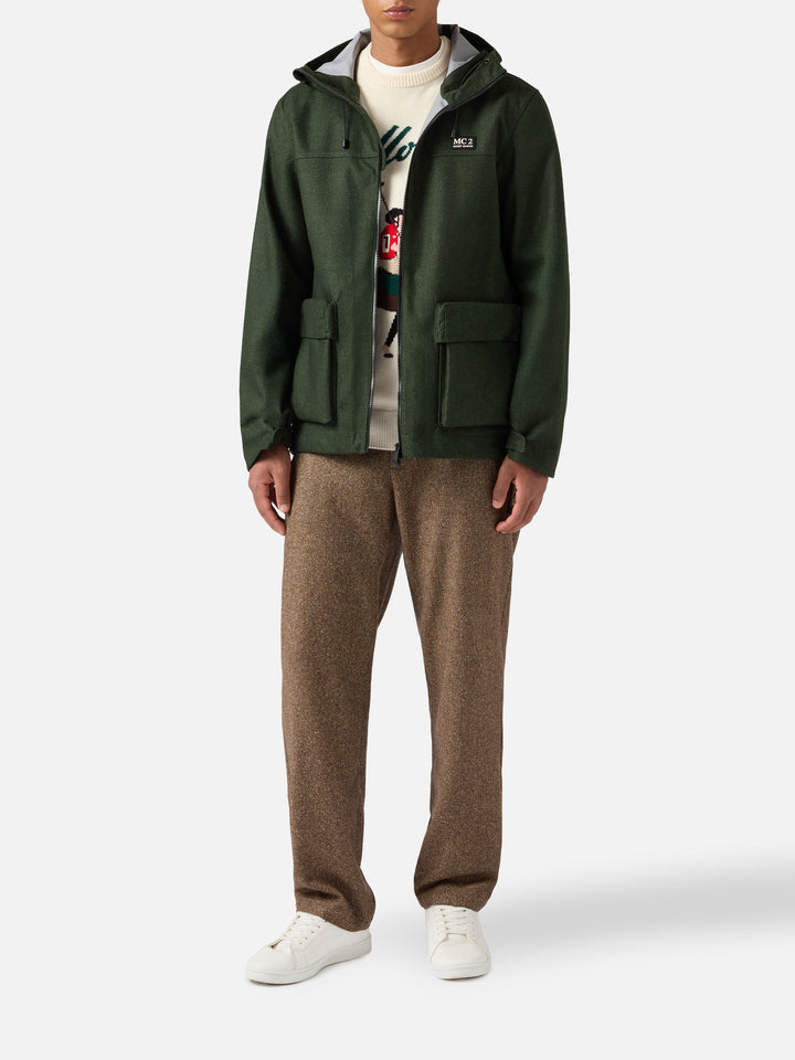 Giacca antivento Kauris Pocket con cappuccio verde militare