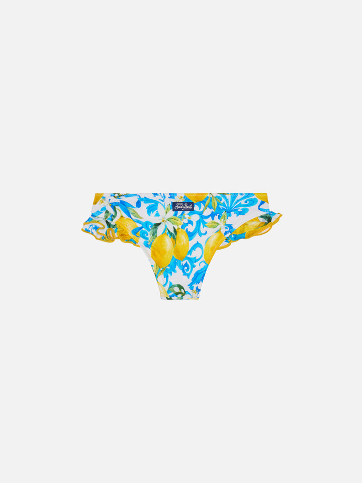 Girl ruffled swim briefs with baroque print - MC2 Saint Barth
