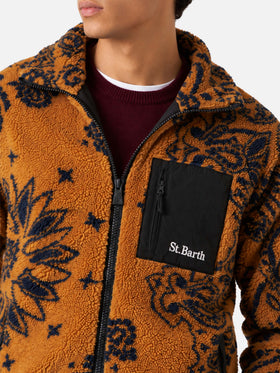 Ochre Keystone sherpa fleece jacket with all-over pattern
