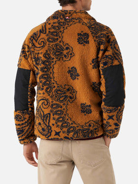 Ochre Keystone sherpa fleece jacket with all-over pattern