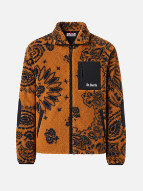Ochre Keystone sherpa fleece jacket with all-over pattern