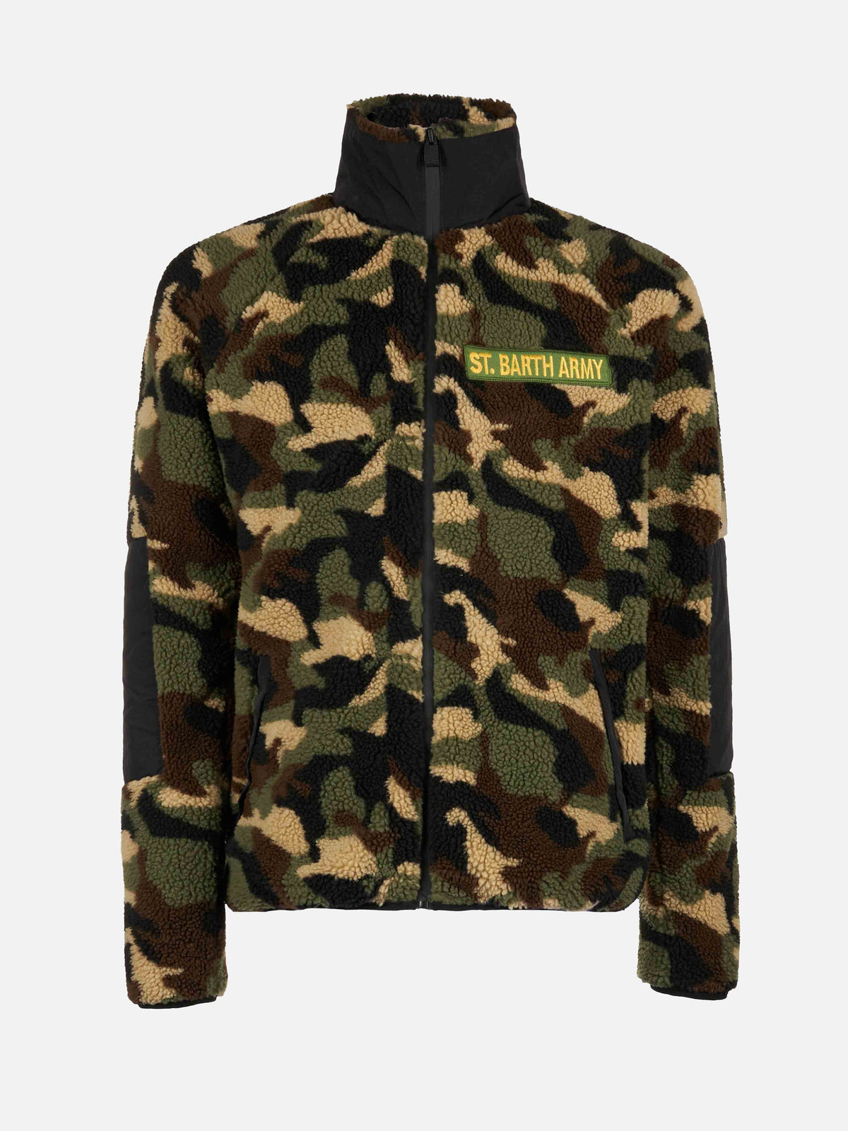 Camouflage Keystone sherpa jacket with St. Barth Army patch