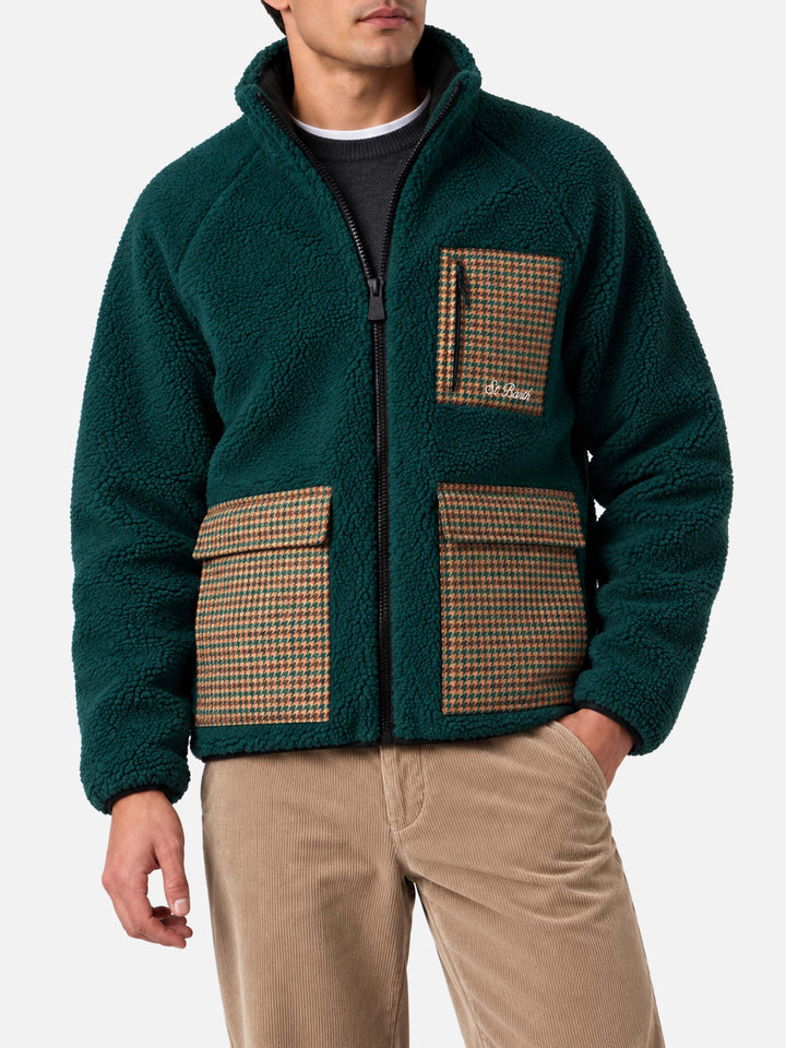 Giacca Keystone verde in sherpa con tasche pied de poule