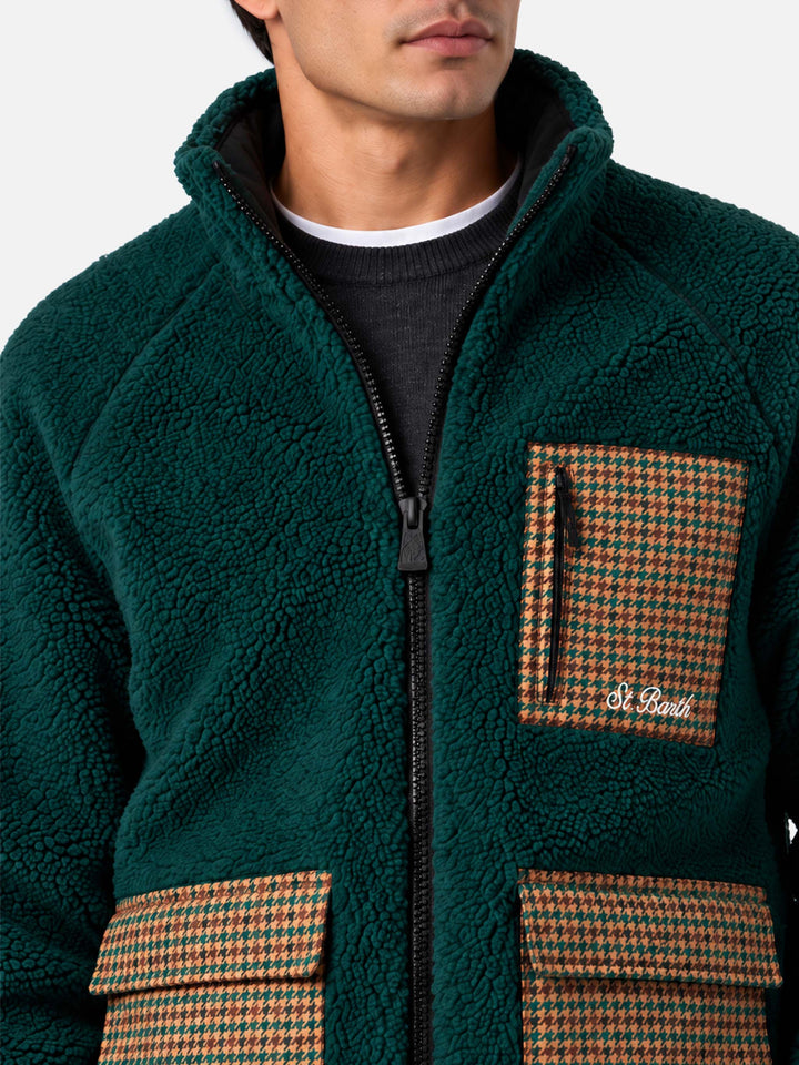 Giacca Keystone verde in sherpa con tasche pied de poule