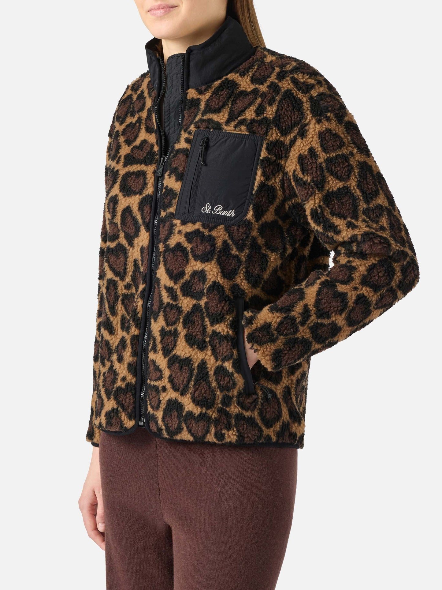 Chaqueta de teddy-fleece Keystone con estampado de leopardo 
