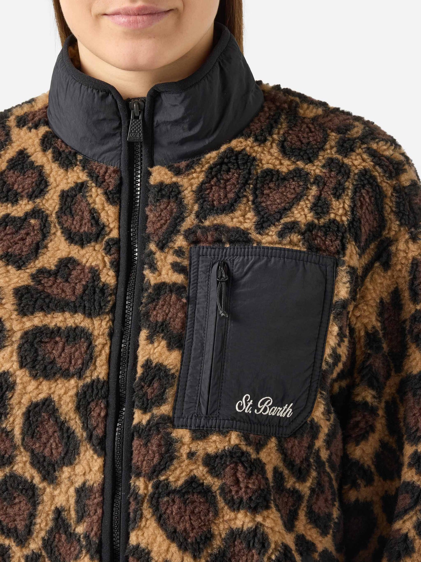 Chaqueta de teddy-fleece Keystone con estampado de leopardo 