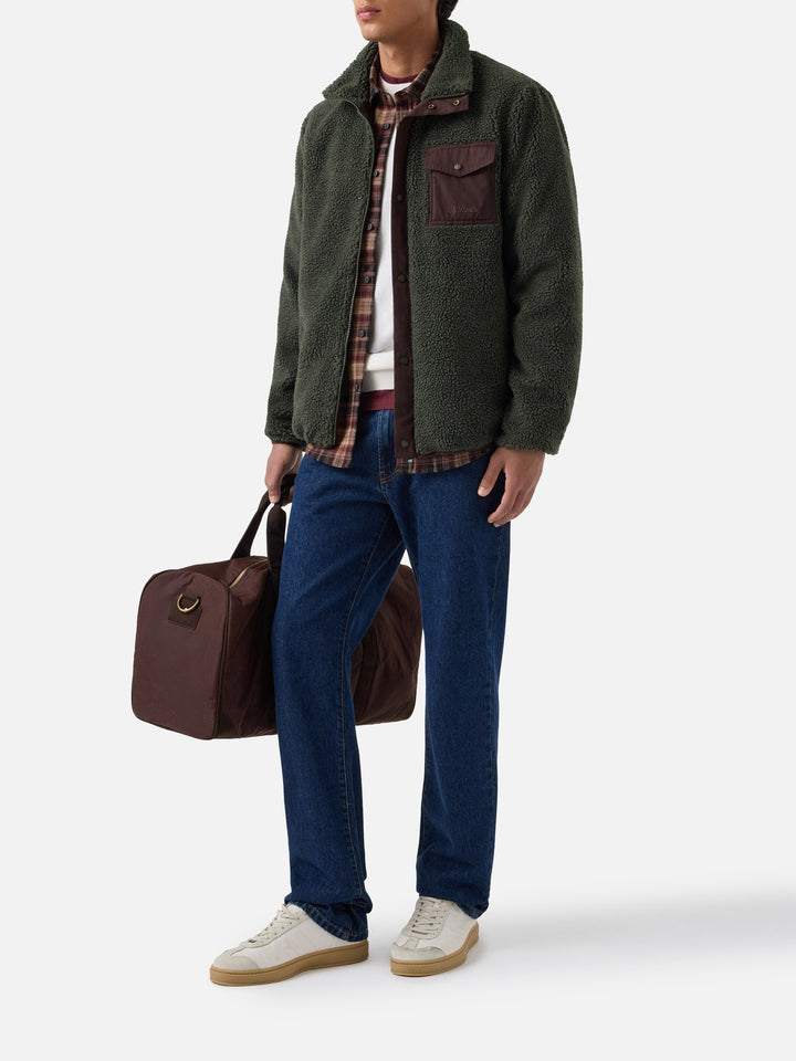 Giacca Keystone verde militare in teddy con chiusura zip