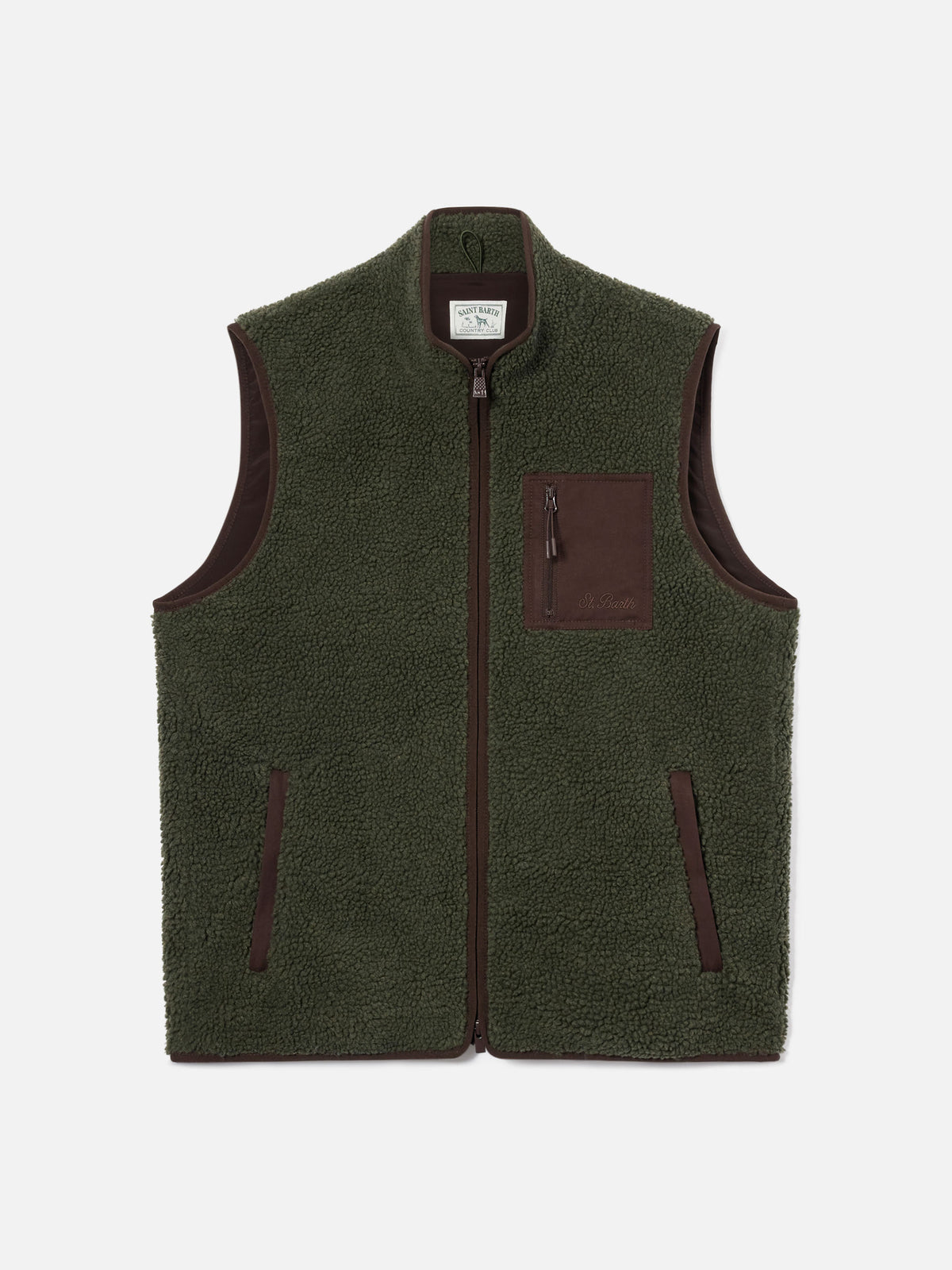 Chaleco teddy Keystone verde militar con cierre de cremallera 