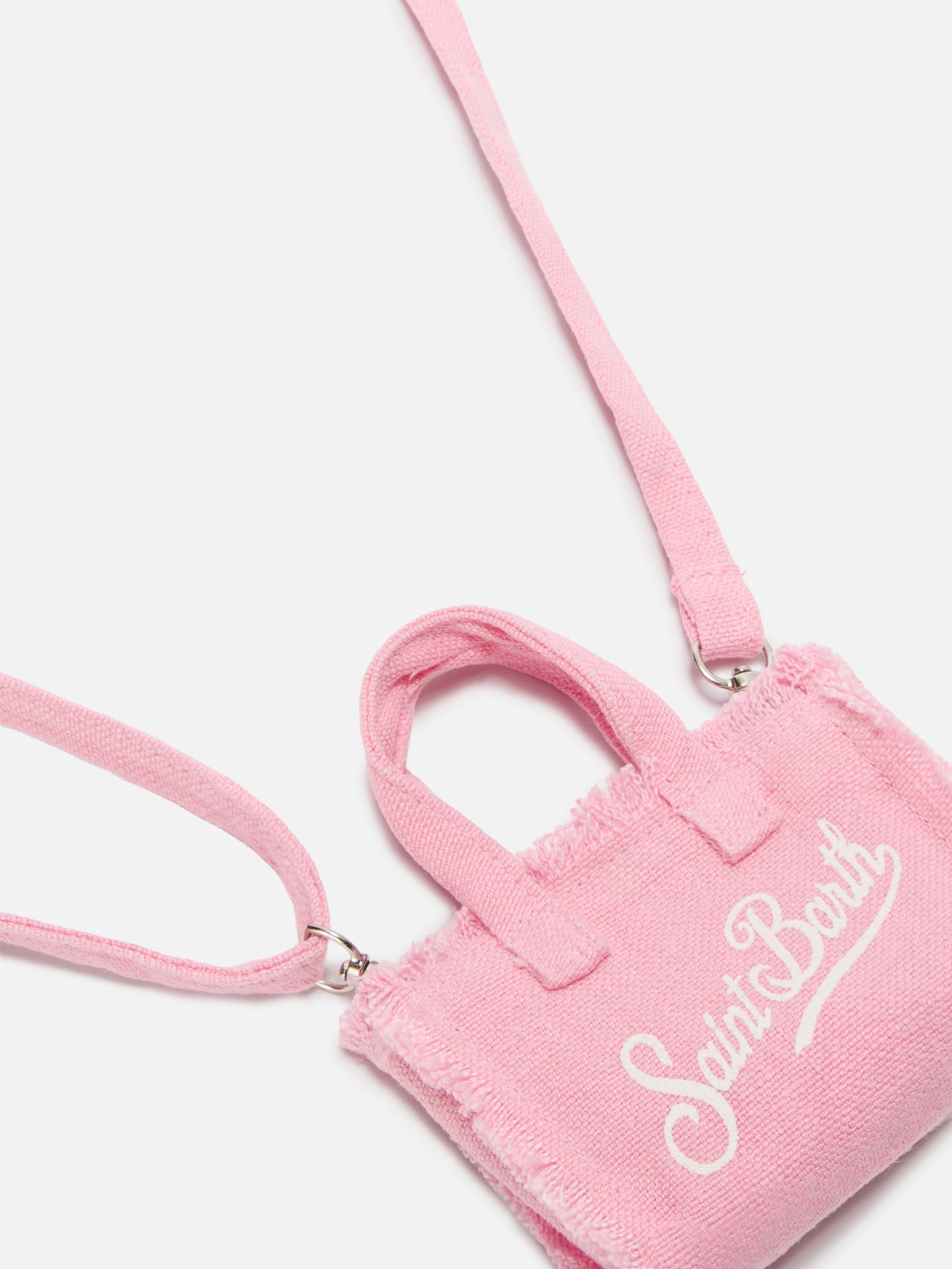 Keychain a forma di mini borsa in lino rosa con logo stampato