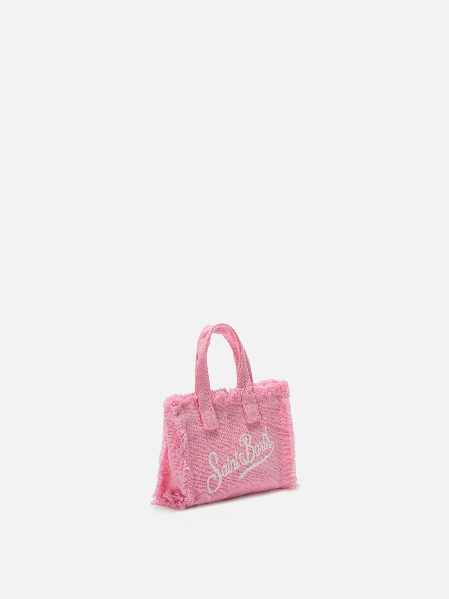 Keychain a forma di mini borsa in lino rosa con logo stampato