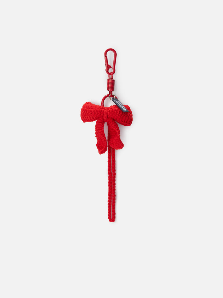 Portachiavi crochet a forma di fiocco rosso con moschettone