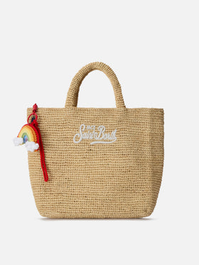 Lustiger Taschenanhänger mit gehäkeltem, gepolstertem Regenbogen
