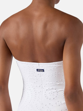 Khyra bandeau one-piece swimsuit in white sangallo textile