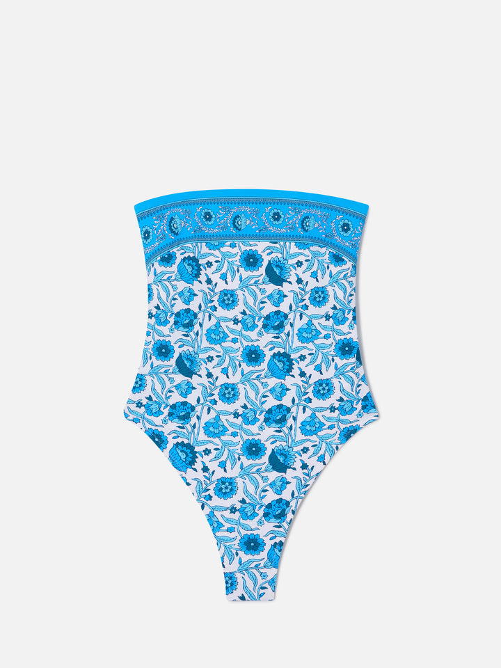 Costume intero Khyra a fascia con stampa batik floreale 