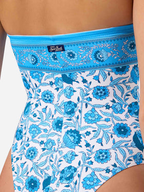 Bañador de una pieza bandeau Khyra con estampado batik floral 