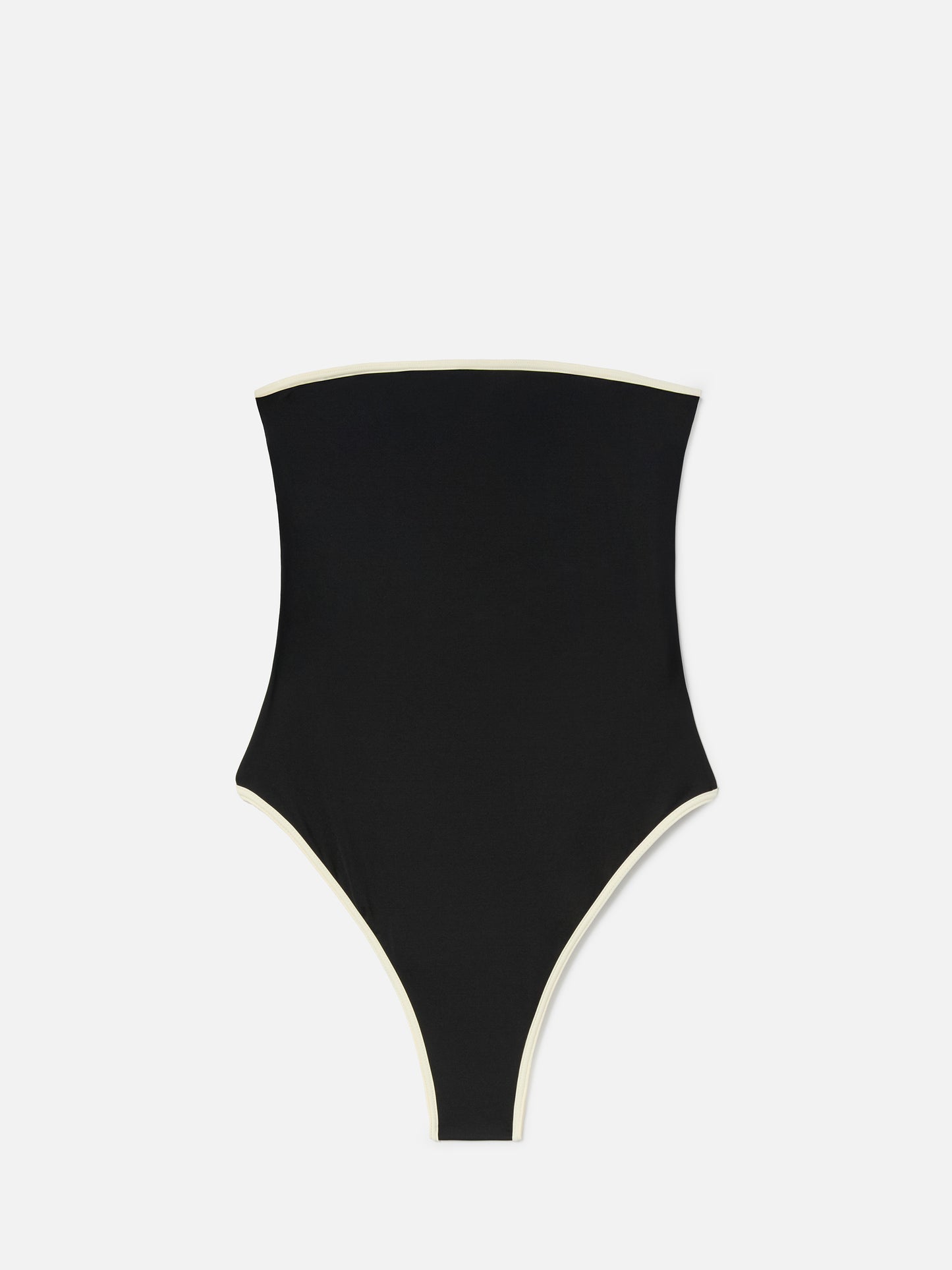 Costume intero Khyra String a fascia nero con dettagli a contrasto