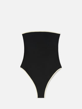 Costume intero Khyra String a fascia nero con dettagli a contrasto