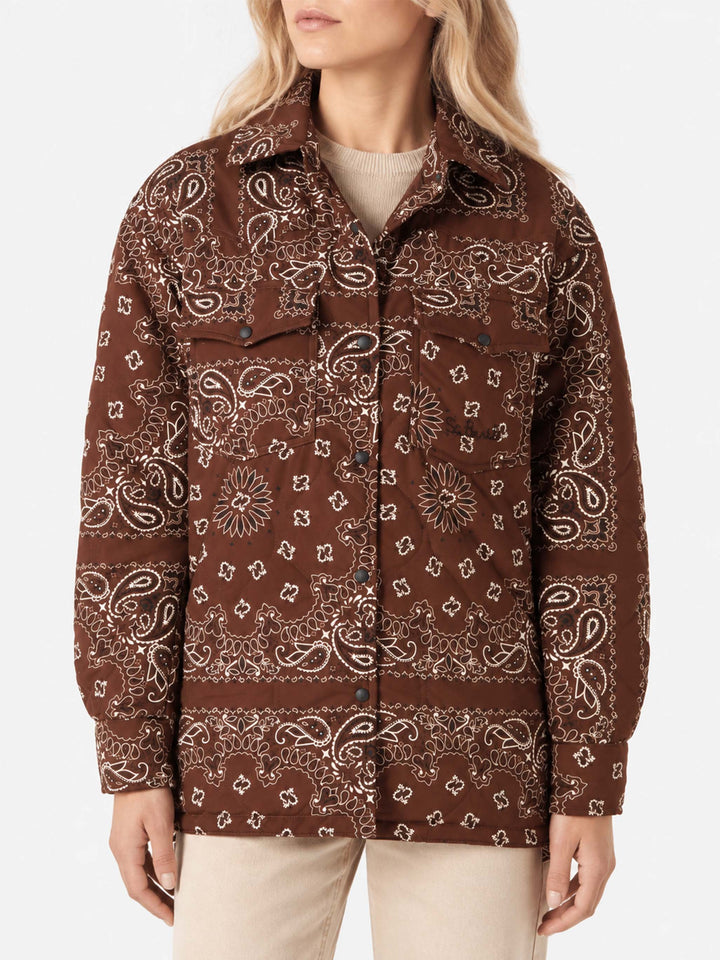 Braune gesteppte Kimmy Jacke mit Bandana-Print 