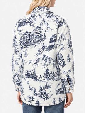 Leichte gesteppte Jacke Kimmy mit blauem Toile-de-Jouy-Print 