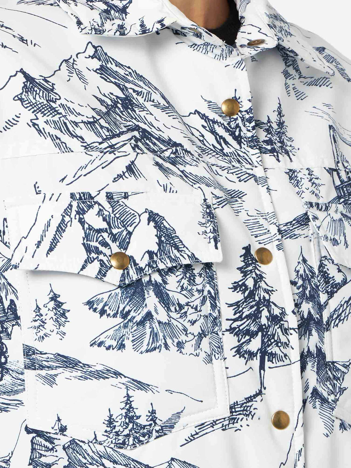 Leichte gesteppte Jacke Kimmy mit blauem Toile-de-Jouy-Print 