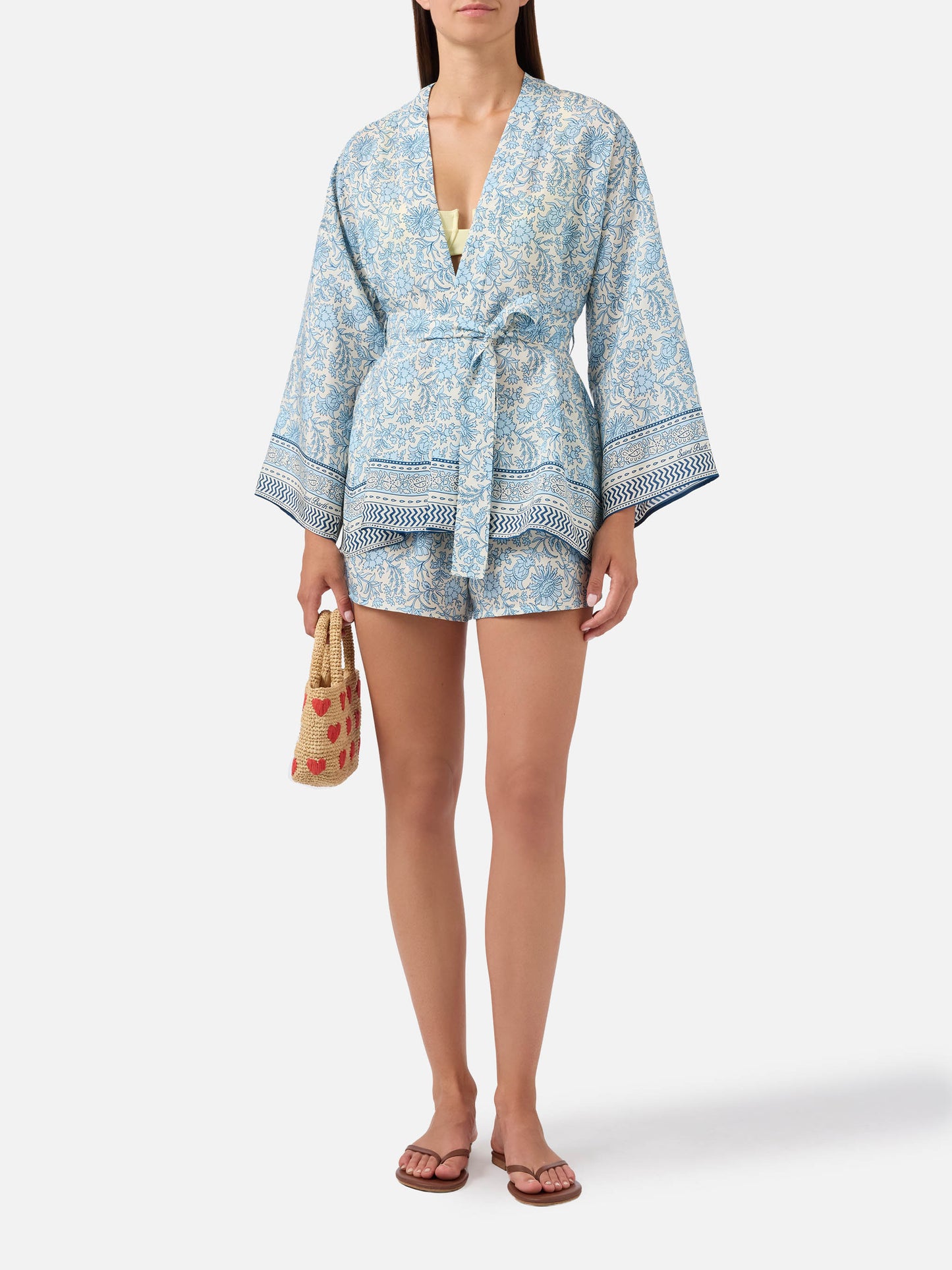 Short en soie Kammy à imprimé batik floral 