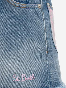 Kiko Jr denim shorts with Sangallo lace and embroidered details - MC2 Saint Barth