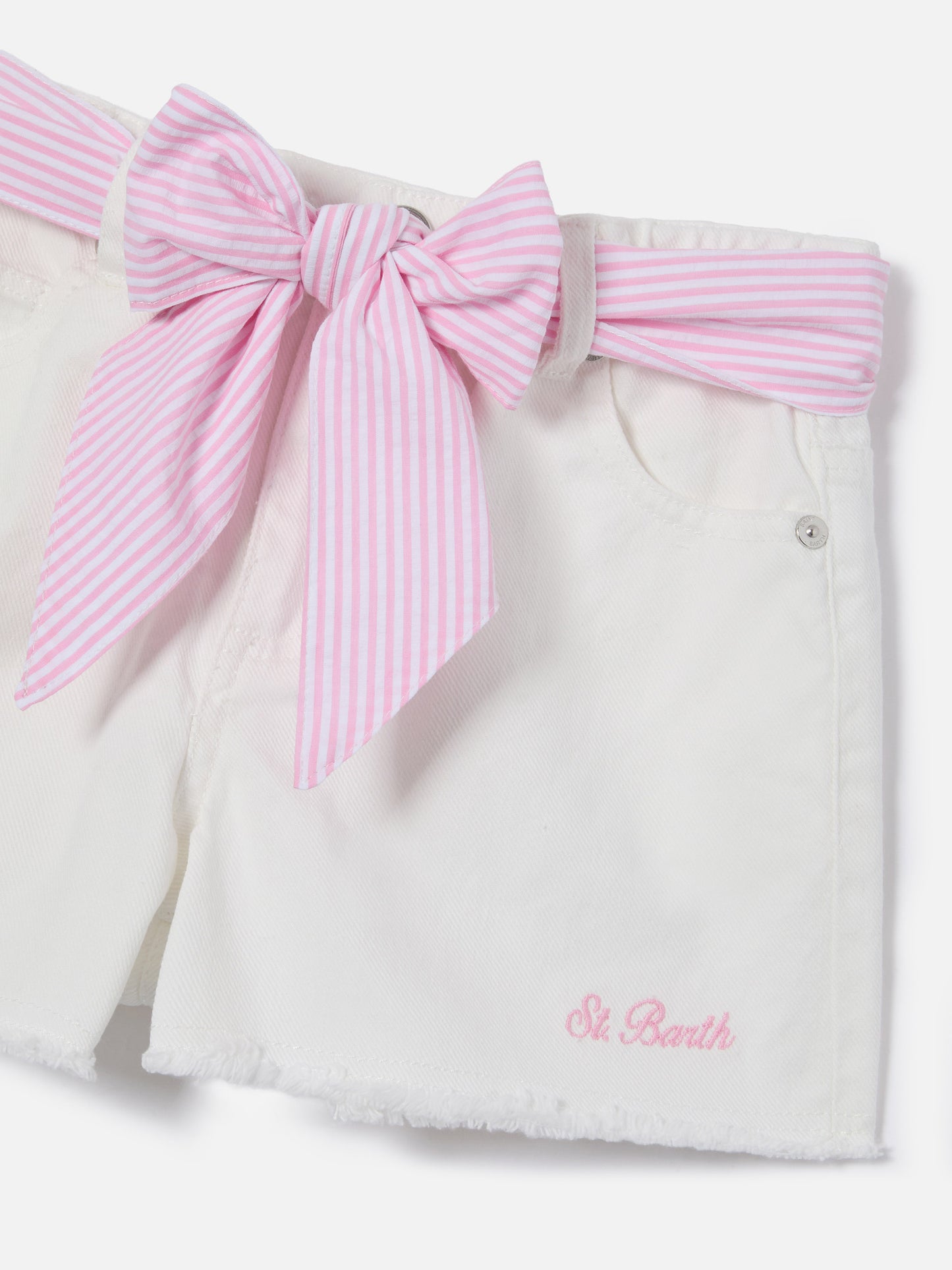 Kiko Jr cotton denim shorts with seersucker details
