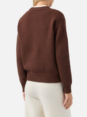 Kyla Wollpullover in Braun mit Spritz-Jacquard