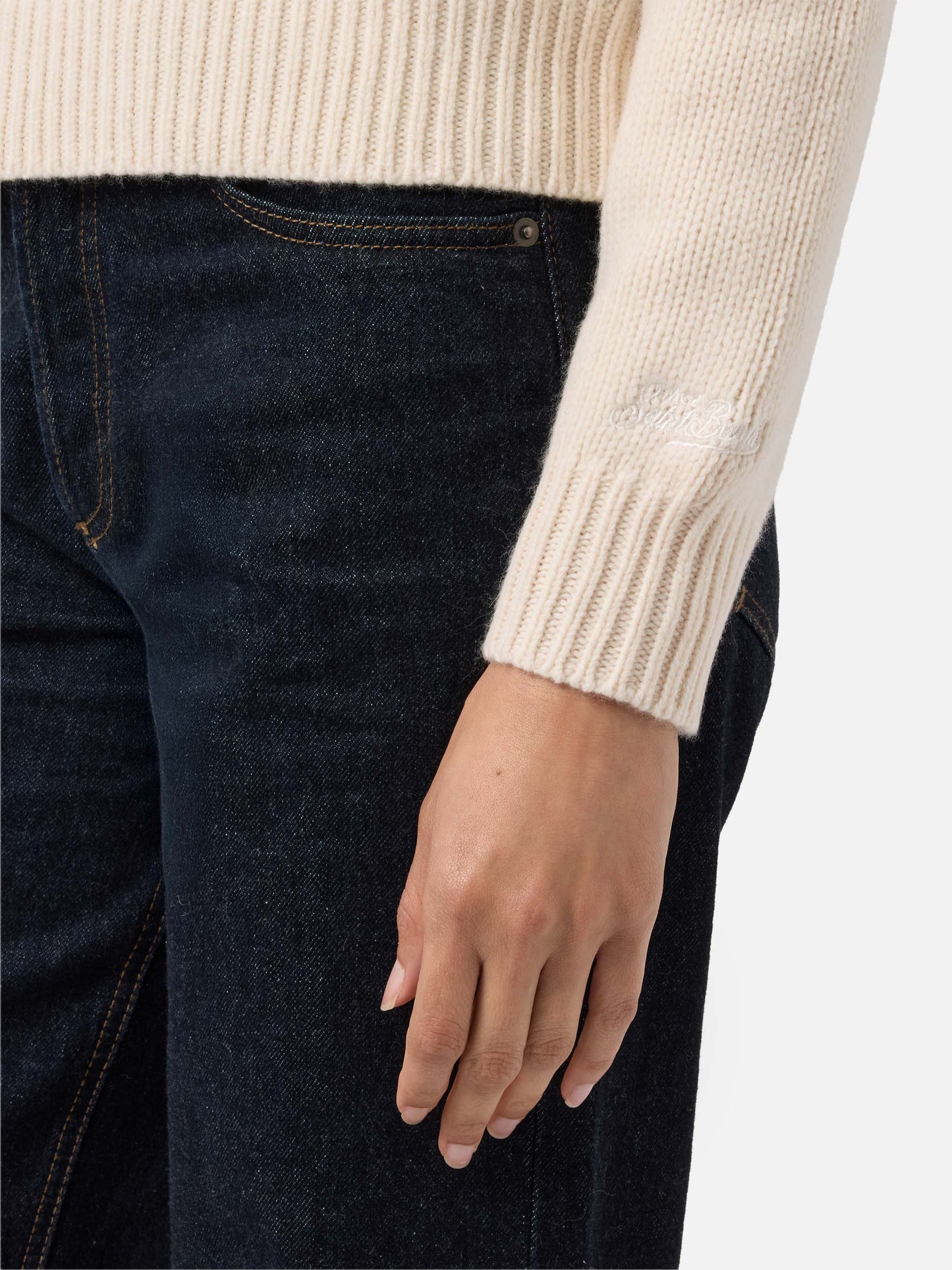 Kyla Wollpullover in Weiß mit Cortina-Jacquard