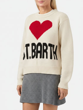 Sudadera con cuello redondo Kyla en blanco con jacquard I love St. Barth 