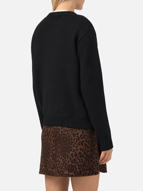 Kyla wool sweater in black with Après jacquard