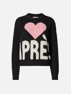 Kyla wool sweater in black with Après jacquard