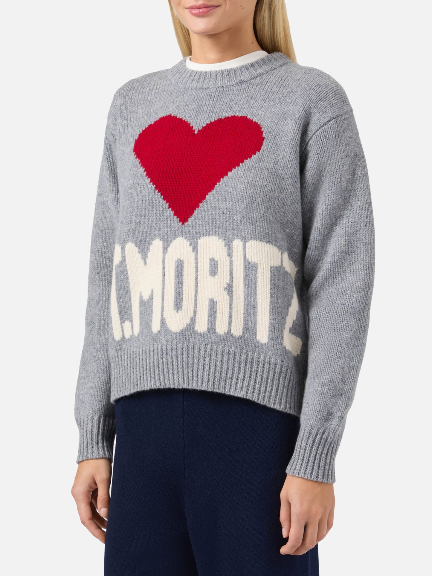Maglione Kyla in lana grigio con jacquard St. Moritz