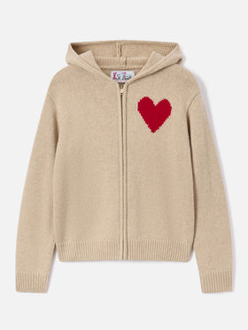 Felpa con cappuccio Kyla beige in maglia di lana con intarsio St. Barth
