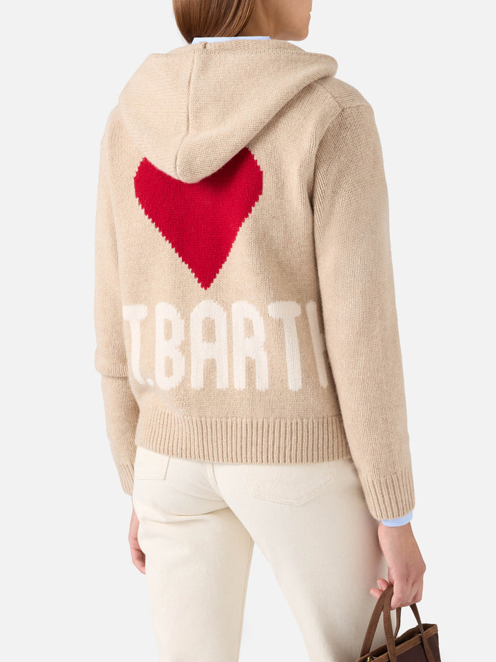 Hoodie en maille de laine Kyla beige avec intarsia St. Barth 