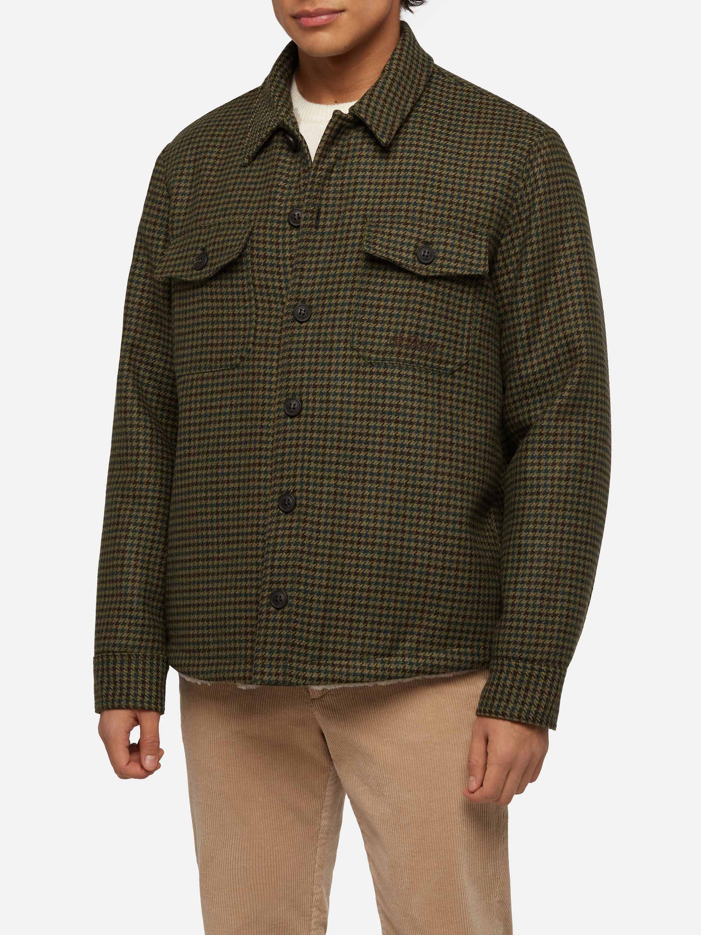 Man wool blend overshirt Landeck with pied de poule print - MC2 Saint Barth