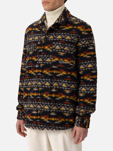 Man wool blend overshirt Landeck with navajo plaid print - MC2 Saint Barth
