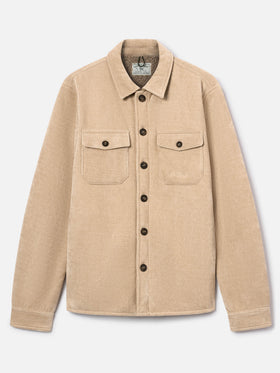 Beige Landeck corduroy overshirt with teddy lining