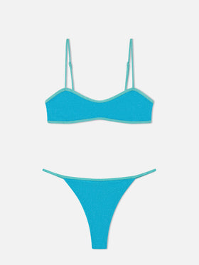 Laryn Jodene Lurex-Bralette-Bikini mit Rundhalsausschnitt und Paspelierung 