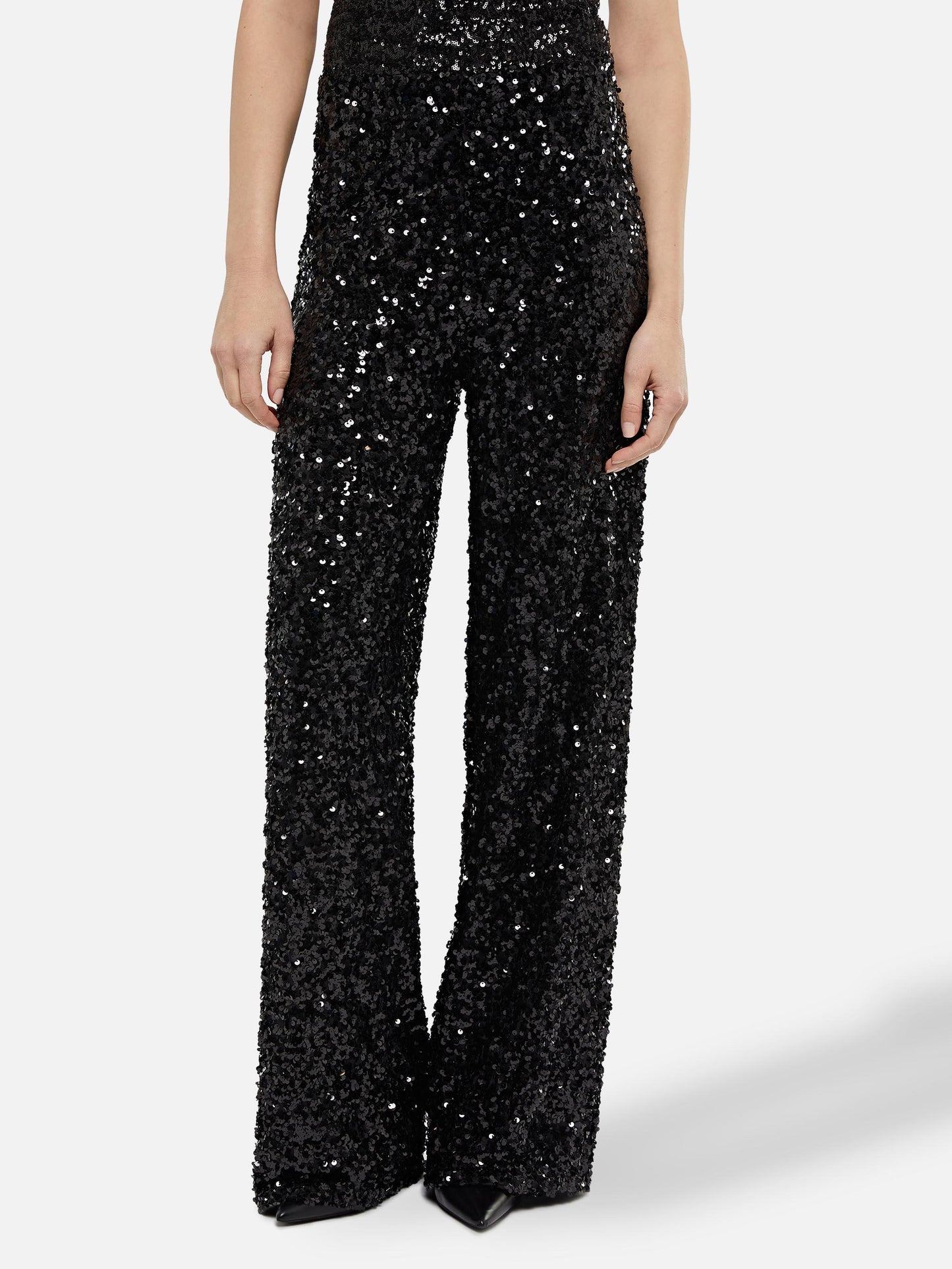 Lucette black sequin wide-leg pants