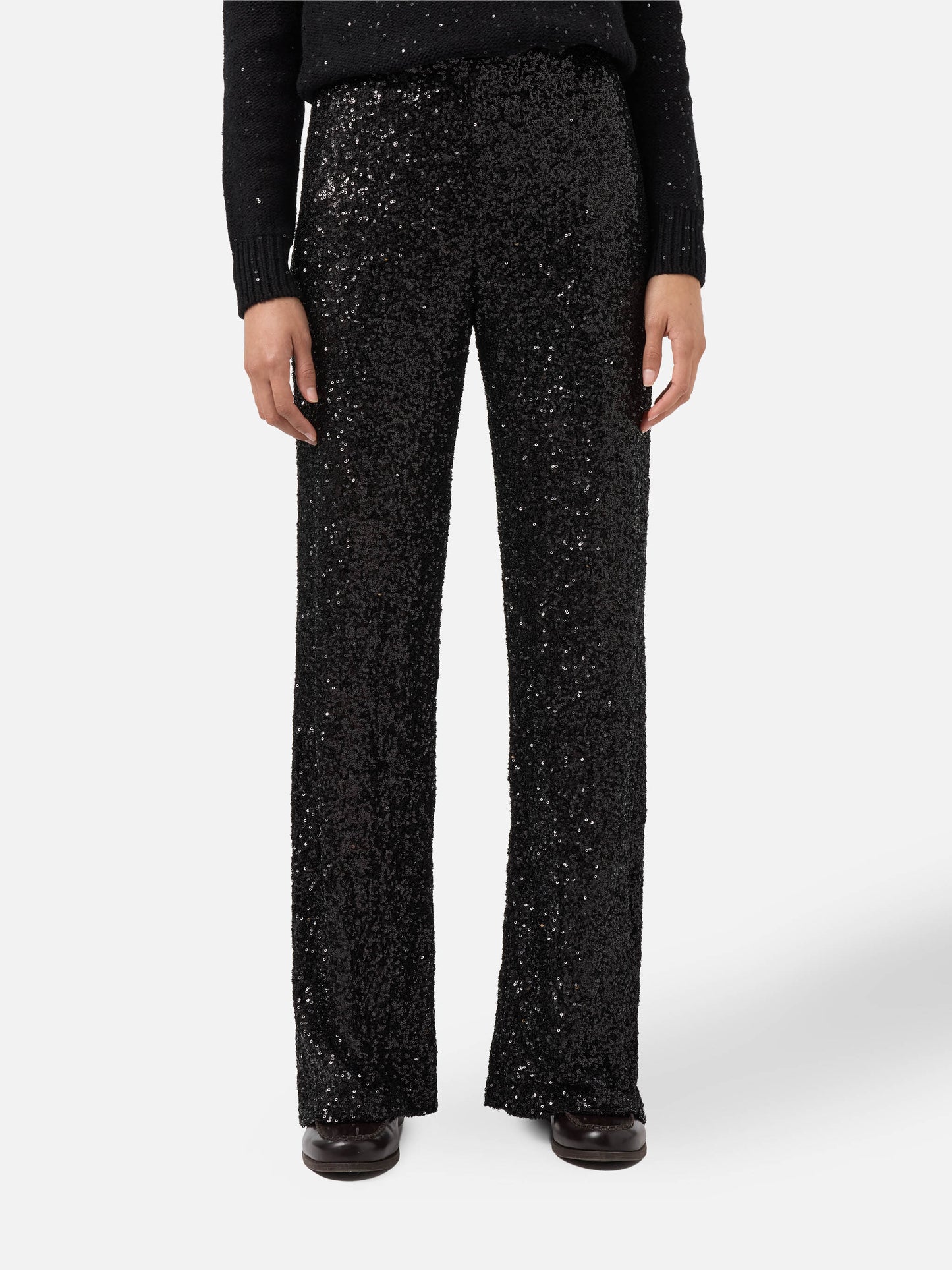 Lucette Hose mit geradem Bein aus schwarzem Paillettenstoff